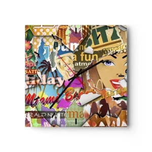 Nástěnné hodiny - Prázdninové retrospektiva - 40x40 cm