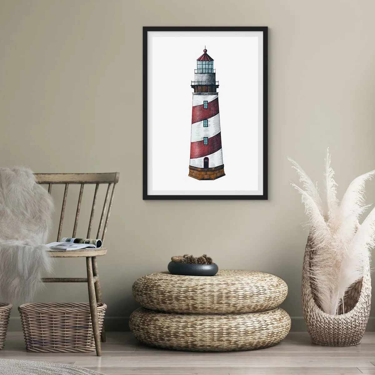 Plakát v černém rámu - Klasický styl majáku ilustrace - 50x70cm - Vždy na stráži - Moderní nástěnná dekorace do obývacího pokoje a ložnice ARTTOR