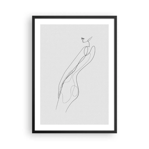 Plakát v černém rámu - Minimalistická skica ženské siluety na světlém pozadí. - 50x70cm - Pouze slib - Moderní nástěnná dekorace do obývacího pokoje a ložnice ARTTOR