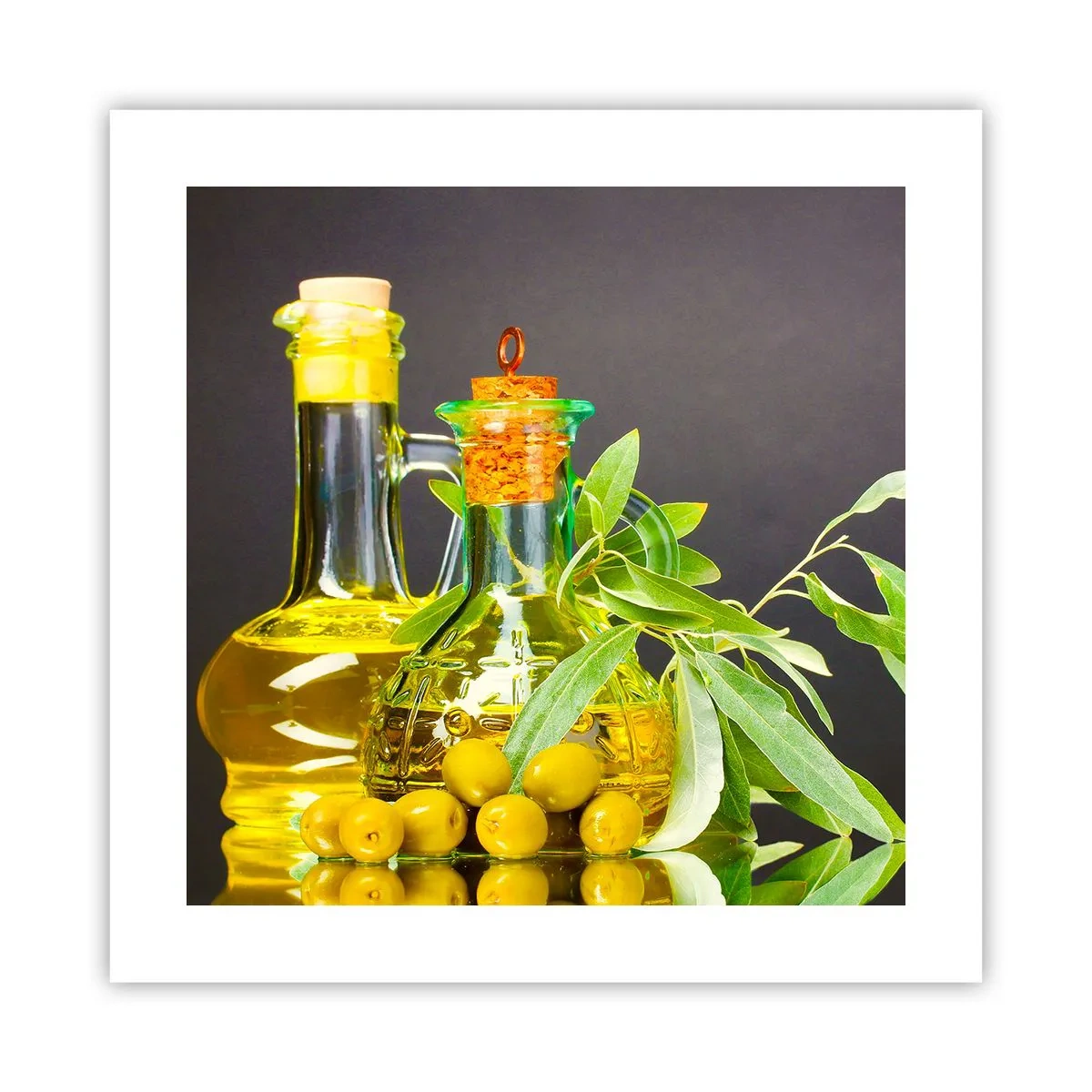Plakát - Zátiší s olivami a olejem - 40x40 cm
