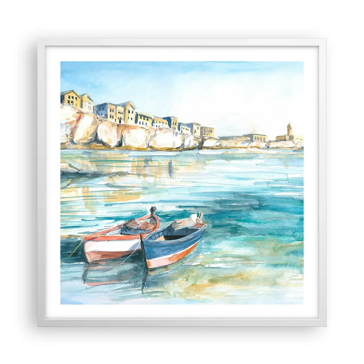 Plakát v bílém rámu - Krajina v modří - 60x60 cm
