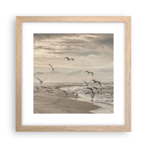 Plakát v rámu světlý dub - Šumění moře, zpěv ptáků - 30x30 cm