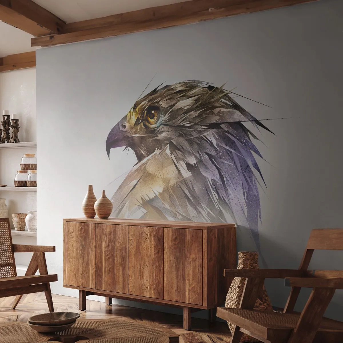 Fototapeta Premium Sand - Portrét bojovníka - Abstrakce, Orel, Pták - 250x175 cm