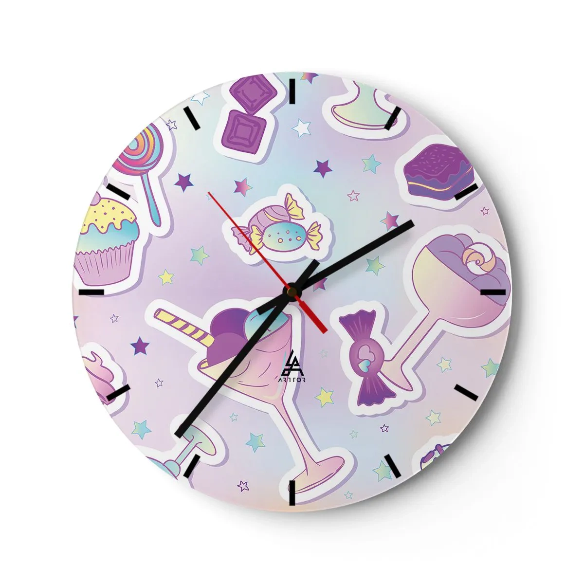 Nástěnné hodiny - Barevné sladkosti v pastelových odstínech - 30x30cm - Aby byly každý den narozeniny - Moderní nástěnná dekorace do obývacího pokoje, kuchyně a ložnice ARTTOR