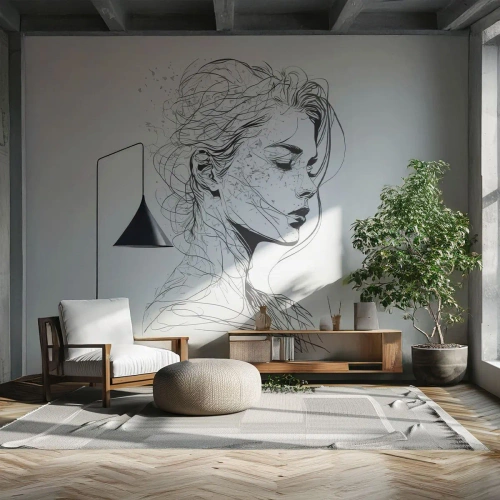 Fototapeta Premium Sand - Portrét v zamyšlení - Žena, Portrét, Čára - 250x175 cm