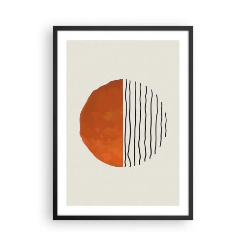 Plakát v černém rámu - Abstraktní kruh s oranžovou a lineární polovinou - 50x70cm - V japonské atmosféře - Moderní nástěnná dekorace do obývacího pokoje a ložnice ARTTOR