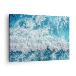 Obraz na plátně - Dynamické oceánské vlny v odstínech modré - 70x50cm - Radostně a skákavě - Moderní nástěnná dekorace do obývacího pokoje a ložnice ARTTOR