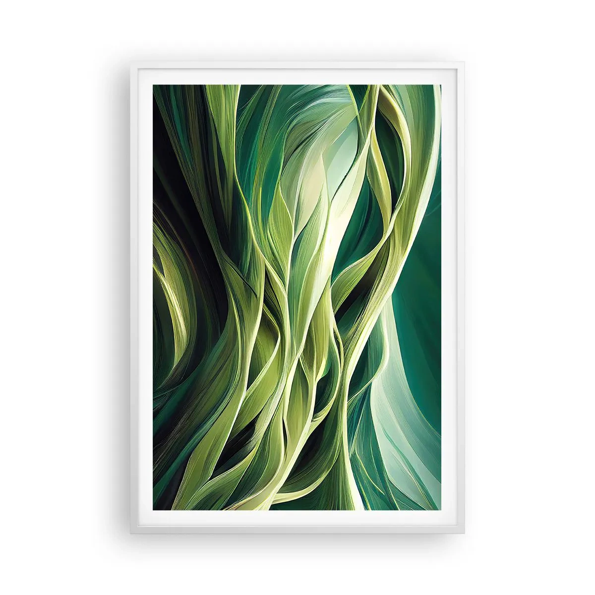 Plakát v bílém rámu - Abstraktní hra na zelenou - 70x100 cm