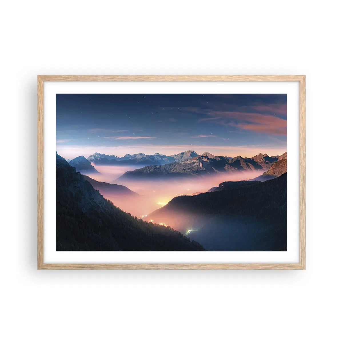 Plakát v rámu světlý dub - Světlo v údolích - 70x50 cm