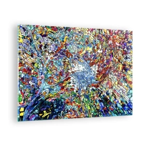 Obraz na skle - Barevné abstraktní vzory připomínající vitráže - 70x50cm - Vitráž s kapkami - Moderní nástěnná dekorace do obývacího pokoje a ložnice ARTTOR