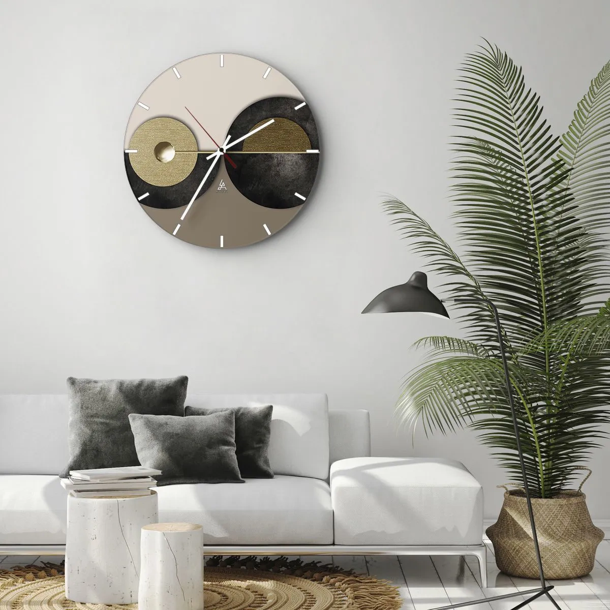 Nástěnné hodiny - Moderní kompozice s geometrickými kruhy - 30x30cm - Variace kolem kruhu - Moderní nástěnná dekorace do obývacího pokoje, kuchyně a ložnice ARTTOR