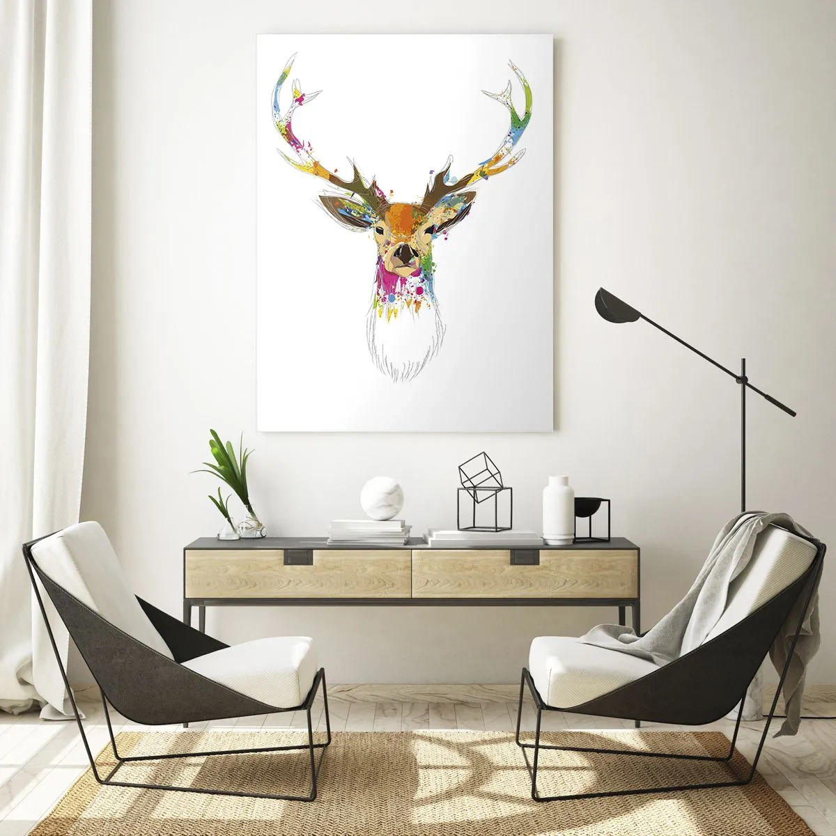 Obraz na skle - Líbezný jelínek vykoupaný v barvě - 50x70 cm