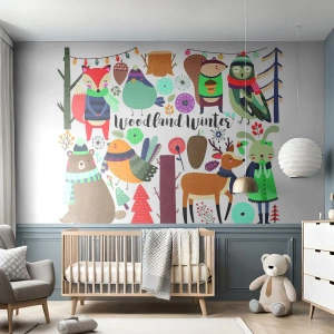 Fototapeta Samolepicí Deluxe Sticker - Pohádkové svátky v lese - Pro děti, Zima V Lese, Zvířata - 400x280 cm