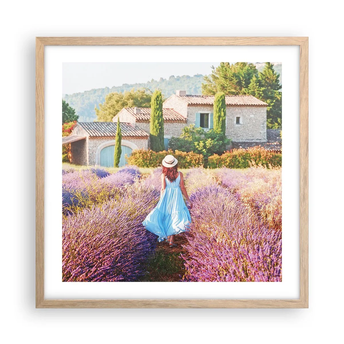 Plakát v rámu světlý dub - Levandulová dívka - 50x50 cm