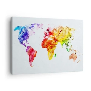 Obraz na plátně - Barevná mapa světa s akvarelem - 70x50cm - Všechny barvy světa - Moderní nástěnná dekorace do obývacího pokoje a ložnice ARTTOR