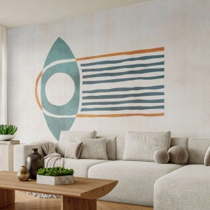 Fototapeta Standard Eco - Geometrický symbol v odstínech tyrkysové a okrové - 100x70cm - Znaky a rituály - Moderní nástěnná dekorace do obývacího pokoje a ložnice ARTTOR