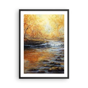 Plakát v černém rámu - Podzimní potok obklopený zlatými stromy - 50x70cm - Zlatý potok - Moderní nástěnná dekorace do obývacího pokoje a ložnice ARTTOR