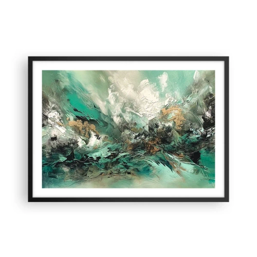 Plakát v černém rámu - Smaragdově černé vlnobití - 70x50 cm