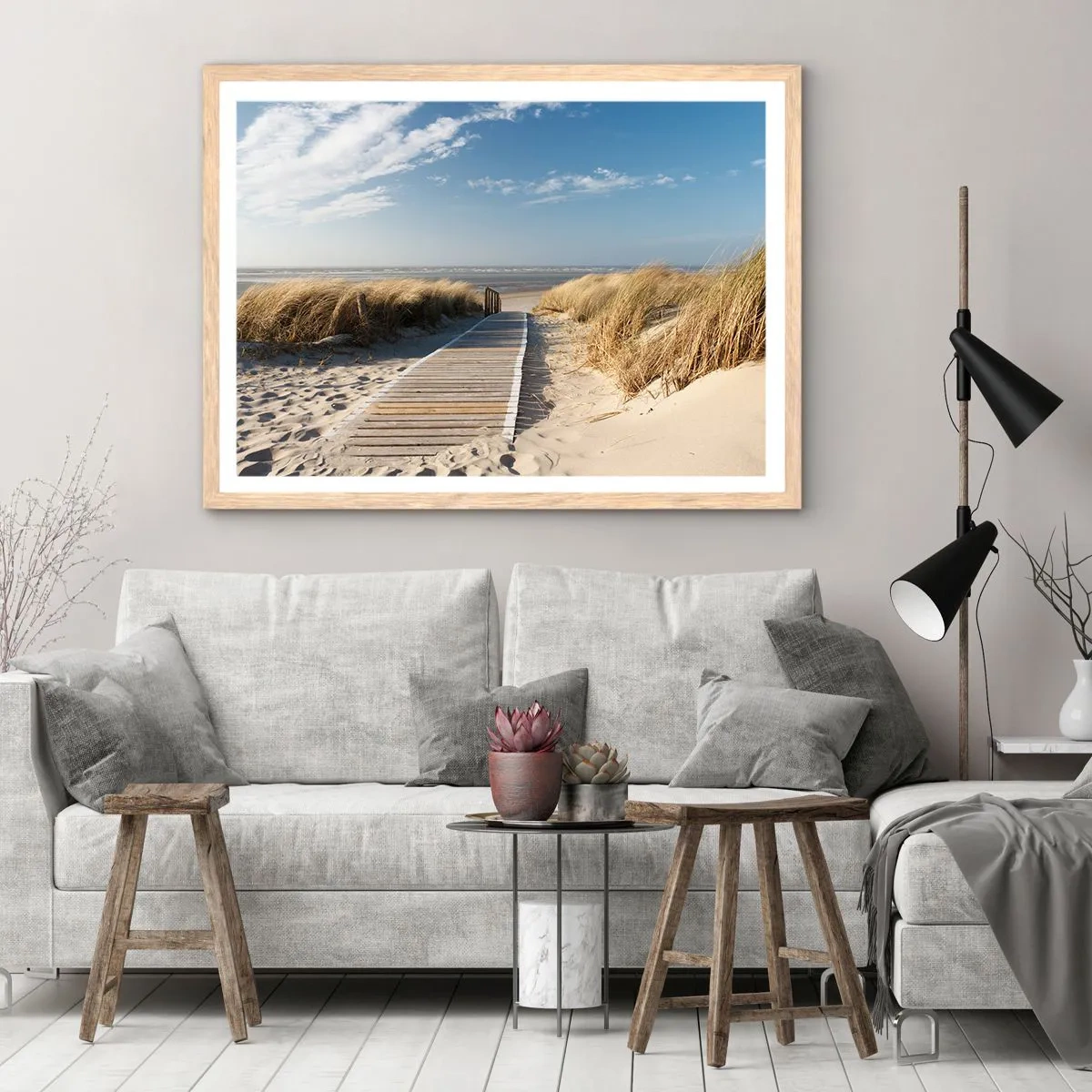 Plakát v rámu světlý dub - Za dunou, v šumění trávy - 100x70 cm