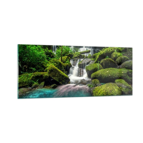 Obraz na skle - Tyrkys, safíry a tekuté stříbro - 100x40 cm