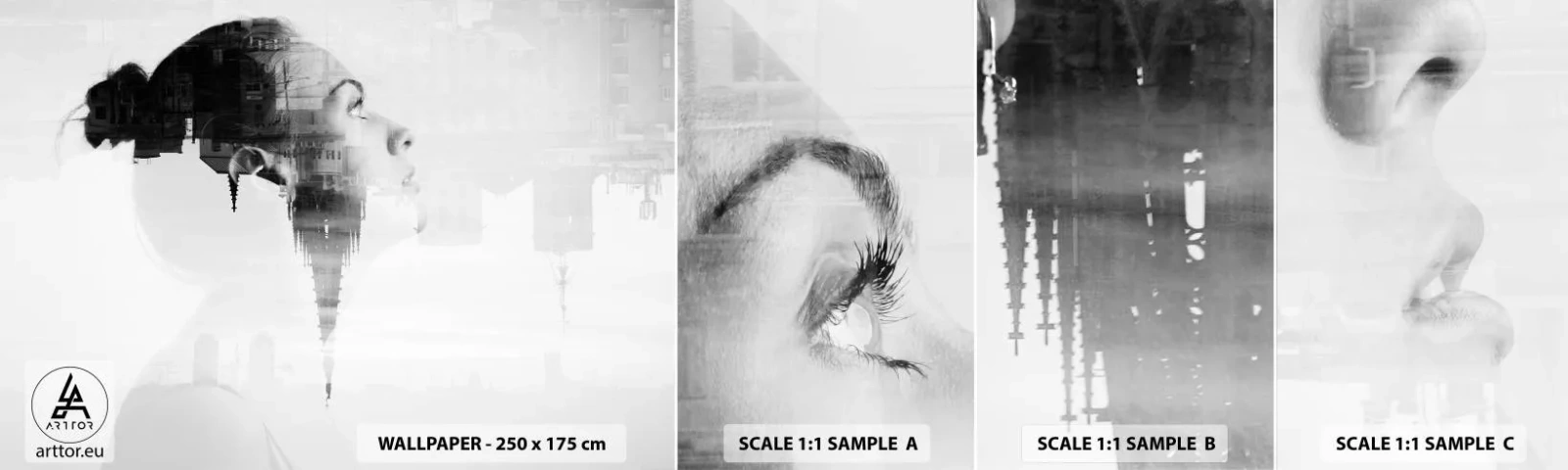 Fototapeta Vzorek Standard Eco - Z obou stran okna - Abstrakce, ženská tvář, Architektura - 100x30 cm