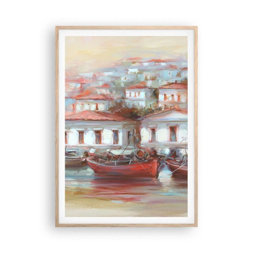 Plakát v rámu světlý dub - Šťastné městečko - 70x100 cm