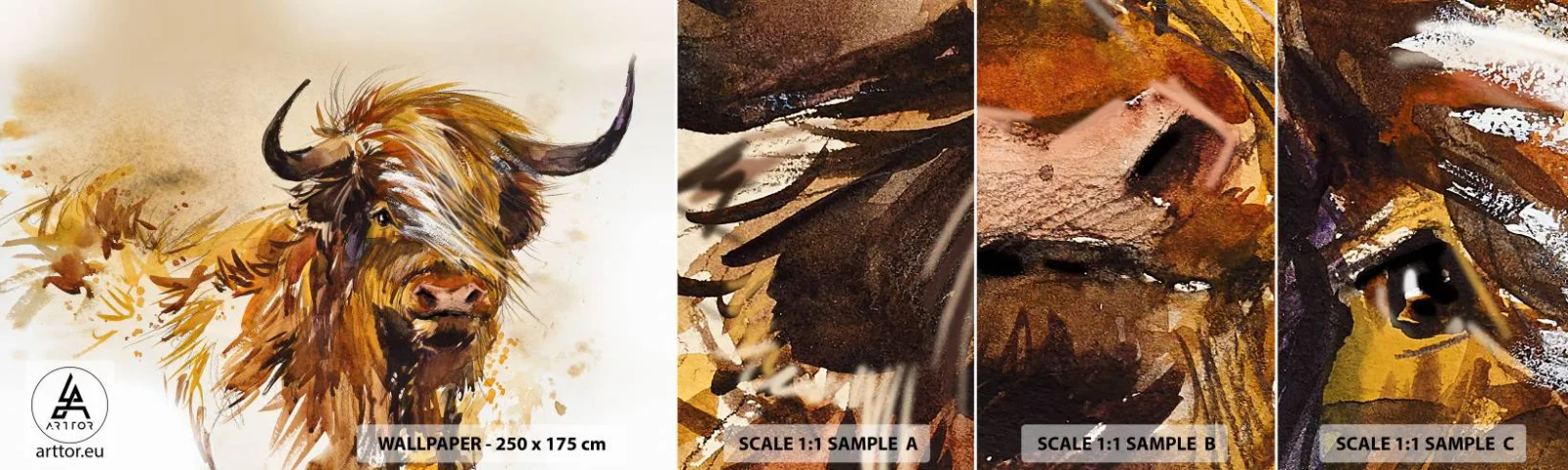 Vzor Fototapety Samolepicí Deluxe Sticker - Pýcha lovce - Zvířata, Abstrakce, skotský buvol - 100x30 cm