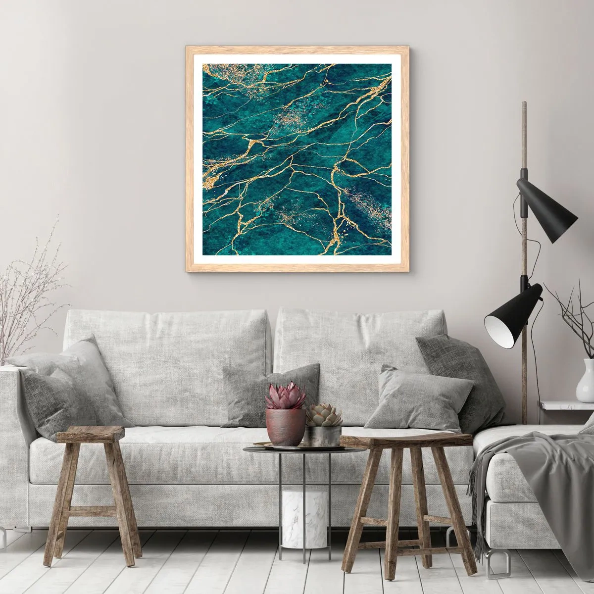 Plakát v rámu světlý dub - Zlatá žíla - 60x60 cm