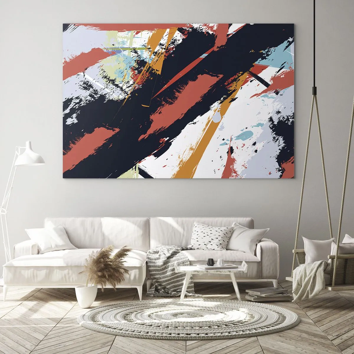 Obraz na skle - Abstraktní tahy štětcem v intenzivních barvách - 70x50cm - Dynamická kompozice - Moderní nástěnná dekorace do obývacího pokoje a ložnice ARTTOR