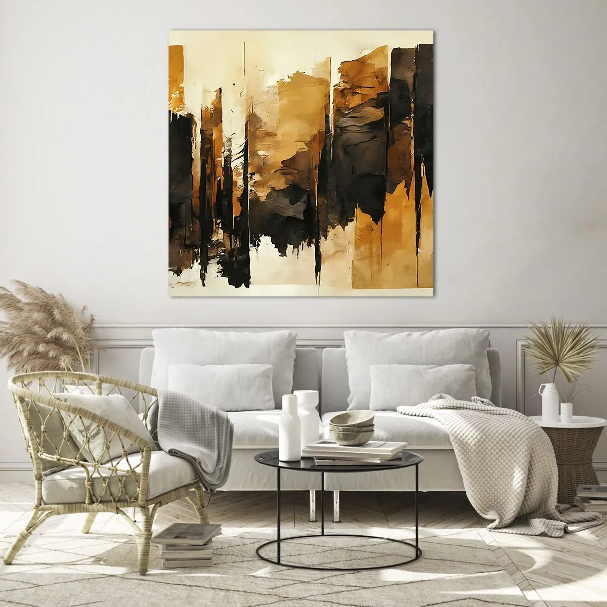 Obraz na skle - Harmonie černé a zlaté - 30x30 cm