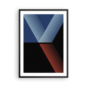 Plakát v černém rámu - Abstraktní kompozice čar v modré, černé a červené barvě - 50x70cm - Jednoduchý příběh - Moderní nástěnná dekorace do obývacího pokoje a ložnice ARTTOR