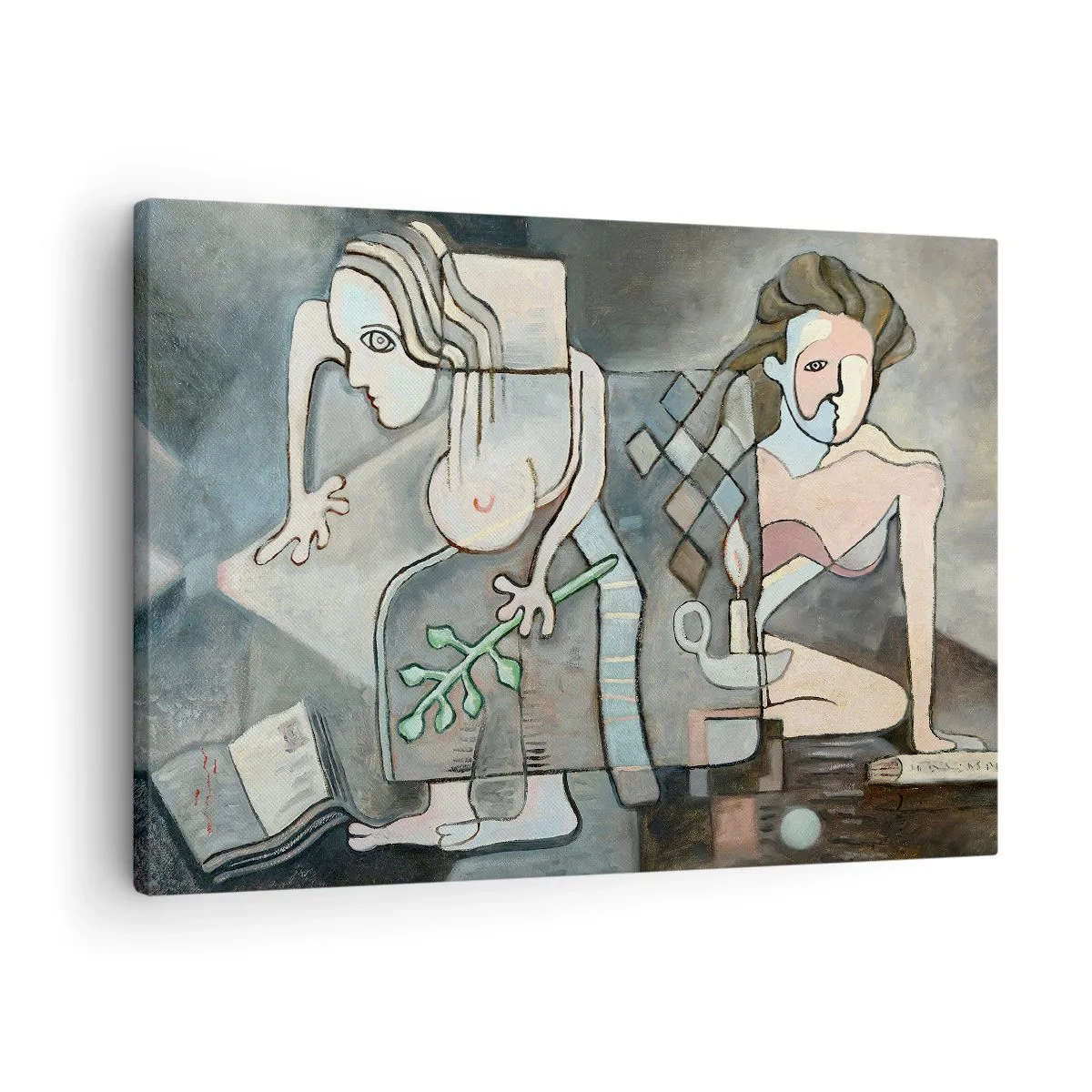 Obraz na plátně - Abstraktní postavy v symbolické kompozici s hlubokým významem - 70x50cm - Mozaika ducha a hmoty - Moderní nástěnná dekorace do obývacího pokoje a ložnice ARTTOR