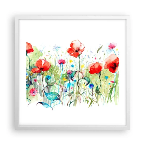 Plakát v bílém rámu - Kvetoucí louka v květnu - 50x50 cm