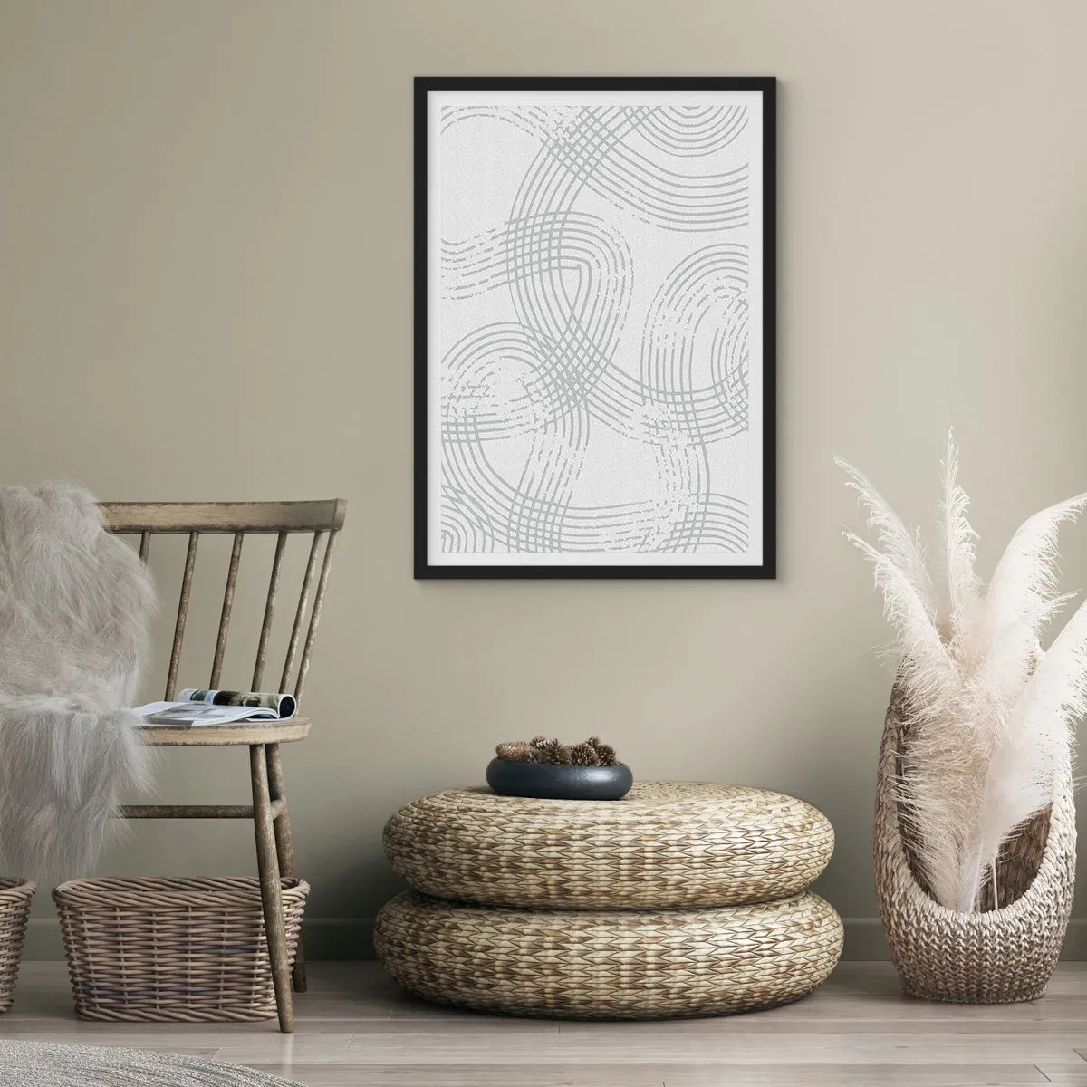 Plakát v černém rámu - Minimalistická kompozice abstraktních linií na světlém pozadí. - 50x70cm - Snadné východisko neexistuje - Moderní nástěnná dekorace do obývacího pokoje a ložnice ARTTOR
