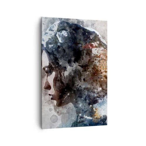 Obraz na plátně - Příběh o dívce s městem v pozadí - 80x120 cm