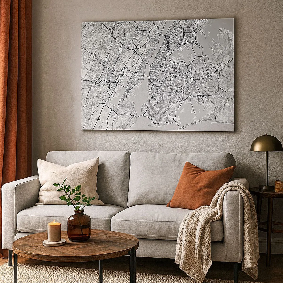 Obraz na plátně - Mapa města v minimalistickém stylu na šedém pozadí - 70x50cm - Anatomie metropole - Moderní nástěnná dekorace do obývacího pokoje a ložnice ARTTOR