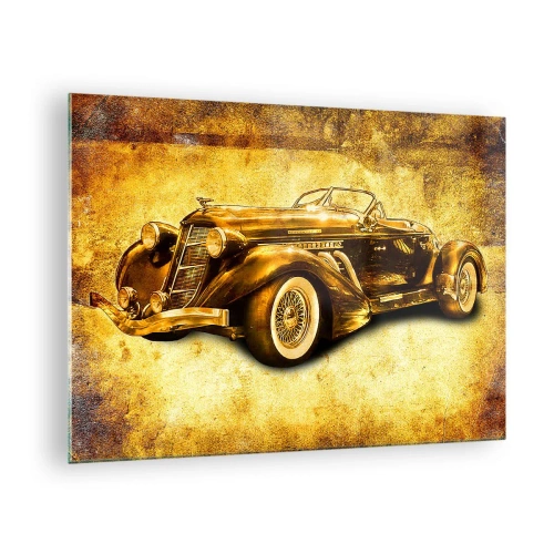 Obraz na skle - Veterán kabriolet na retro pozadí - 70x50cm - Elita elit - Moderní nástěnná dekorace do obývacího pokoje a ložnice ARTTOR