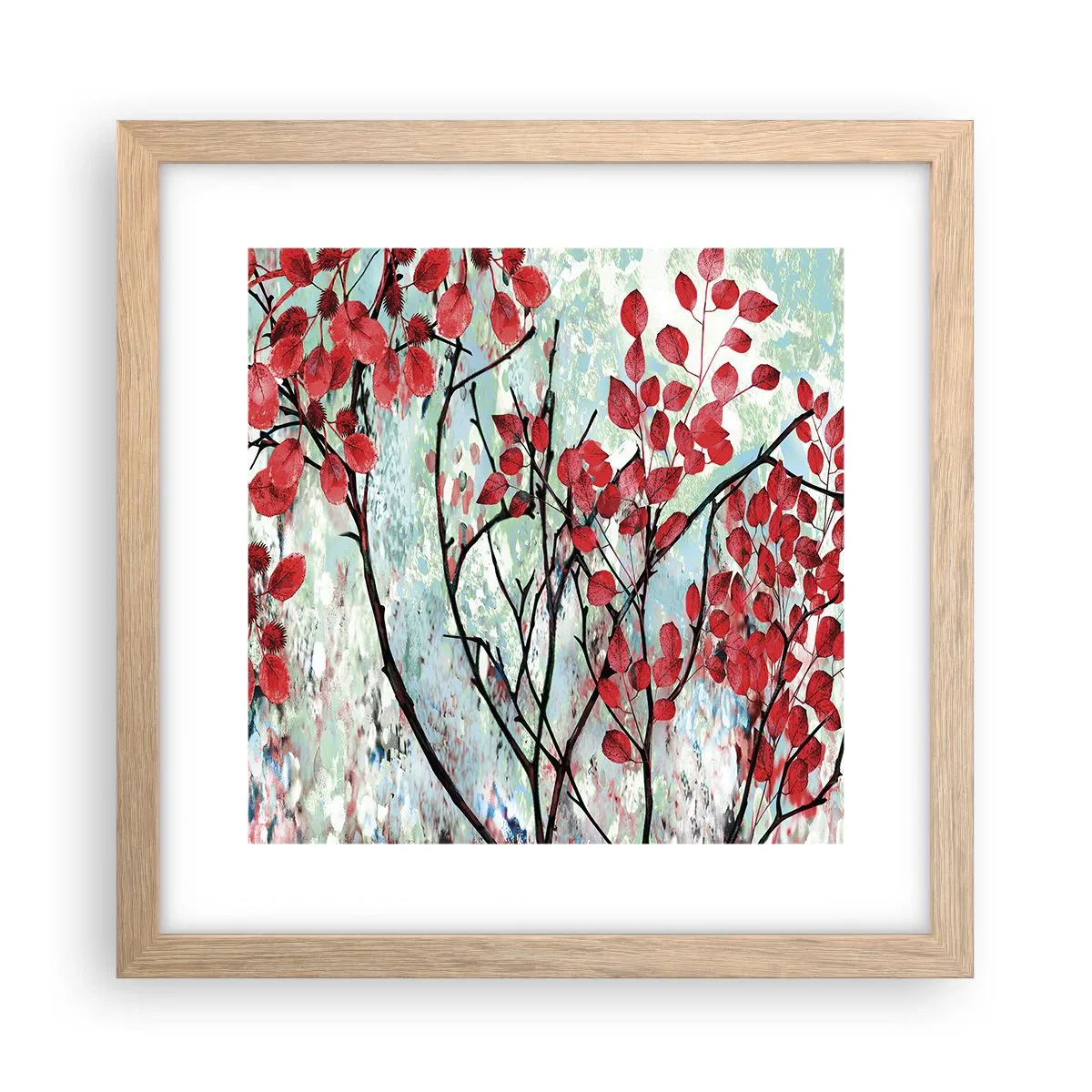 Plakát v rámu světlý dub - Strom v šarlatové - 30x30 cm