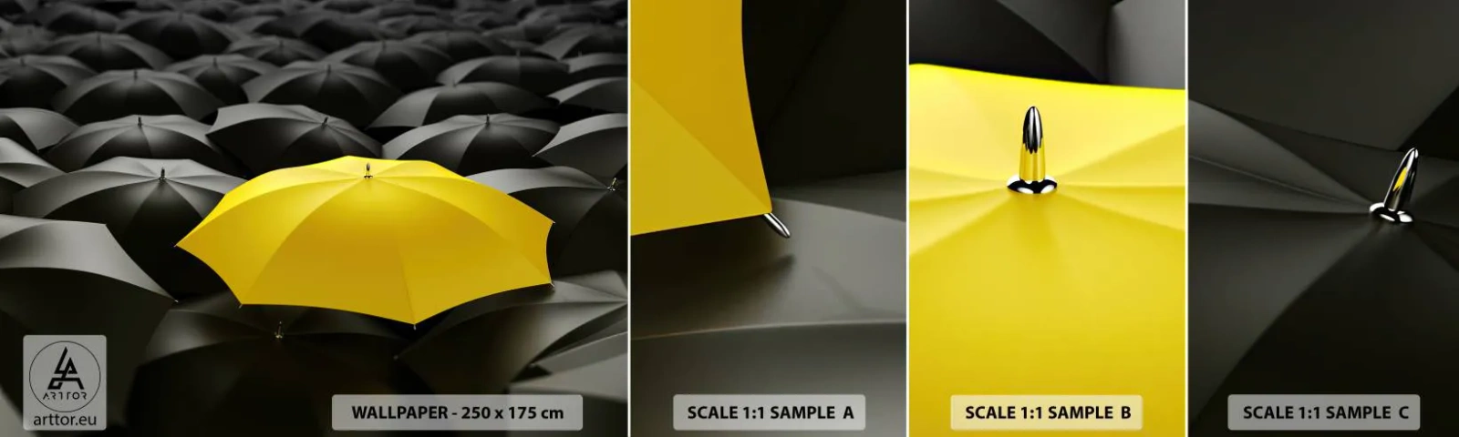 Fototapeta Vzorek Standard Eco - Sbohem smutku - Žluté deštníky, Grafika, Pojem - 100x30 cm