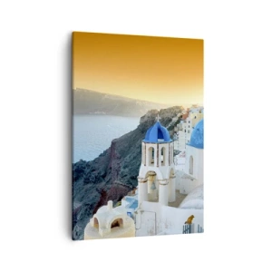 Obraz na plátně - Santorini - přitulené ke skalám - 50x70 cm