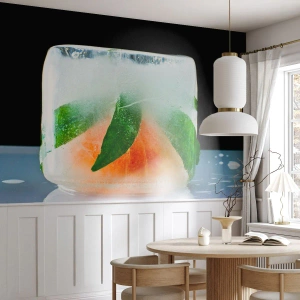 Fototapeta Samolepicí Deluxe Sticker - Svěžest a osvěžení - Kostka ledu, oranžový, List máty - 100x70 cm