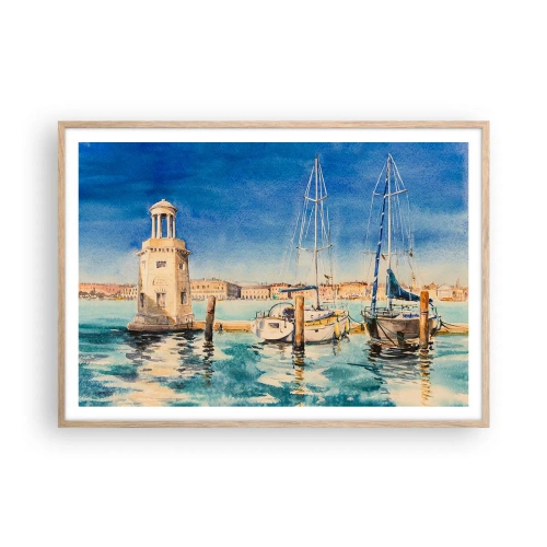 Plakát v rámu světlý dub - Slunečná laguna - 100x70 cm