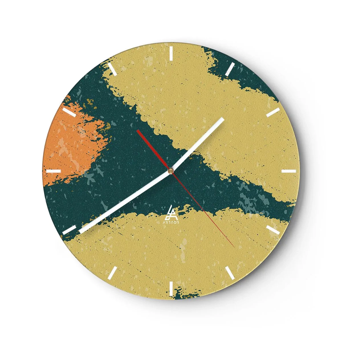 Nástěnné hodiny - Umělecké skvrny v odstínech zelené, béžové a oranžové - 30x30cm - Abstrakce – zpomalený pohyb - Moderní nástěnná dekorace do obývacího pokoje, kuchyně a ložnice ARTTOR