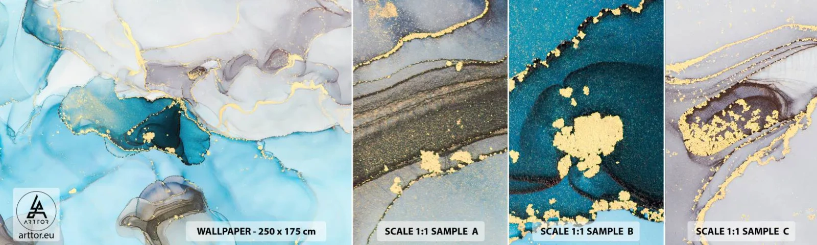 Vzor Fototapety Samolepicí Deluxe Sticker - Studie o setkání šedé a tyrkysové - Abstrakce, Kus, Moderní vzor - 100x30 cm