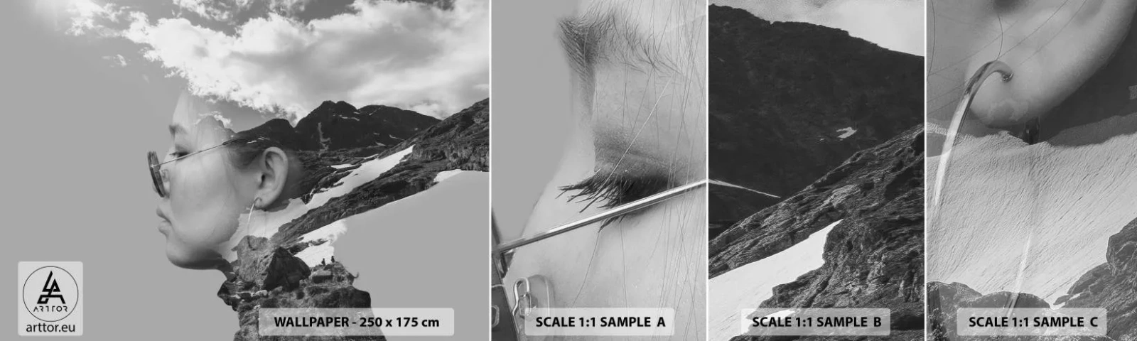 Fototapeta Vzorek Standard Eco - Povznešen portrét v oblacích - Abstrakce, Ženská hlava, Fantazie - 100x30 cm