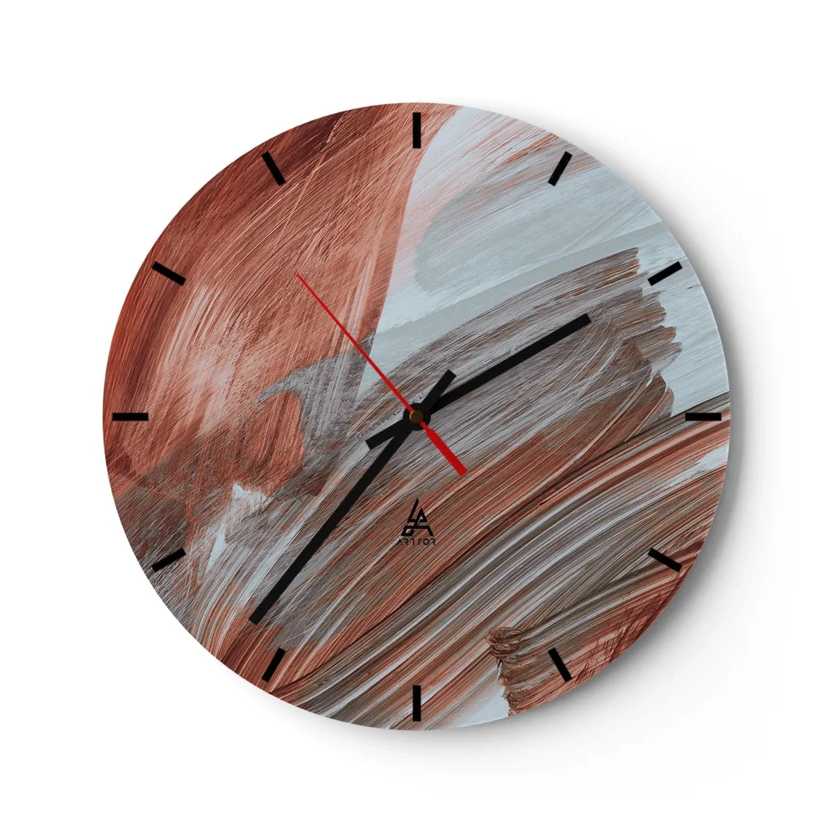 Nástěnné hodiny - Podzimní tahy štětcem v červenošedých tónech - 30x30cm - Podzimní větrná abstrakce - Moderní nástěnná dekorace do obývacího pokoje, kuchyně a ložnice ARTTOR