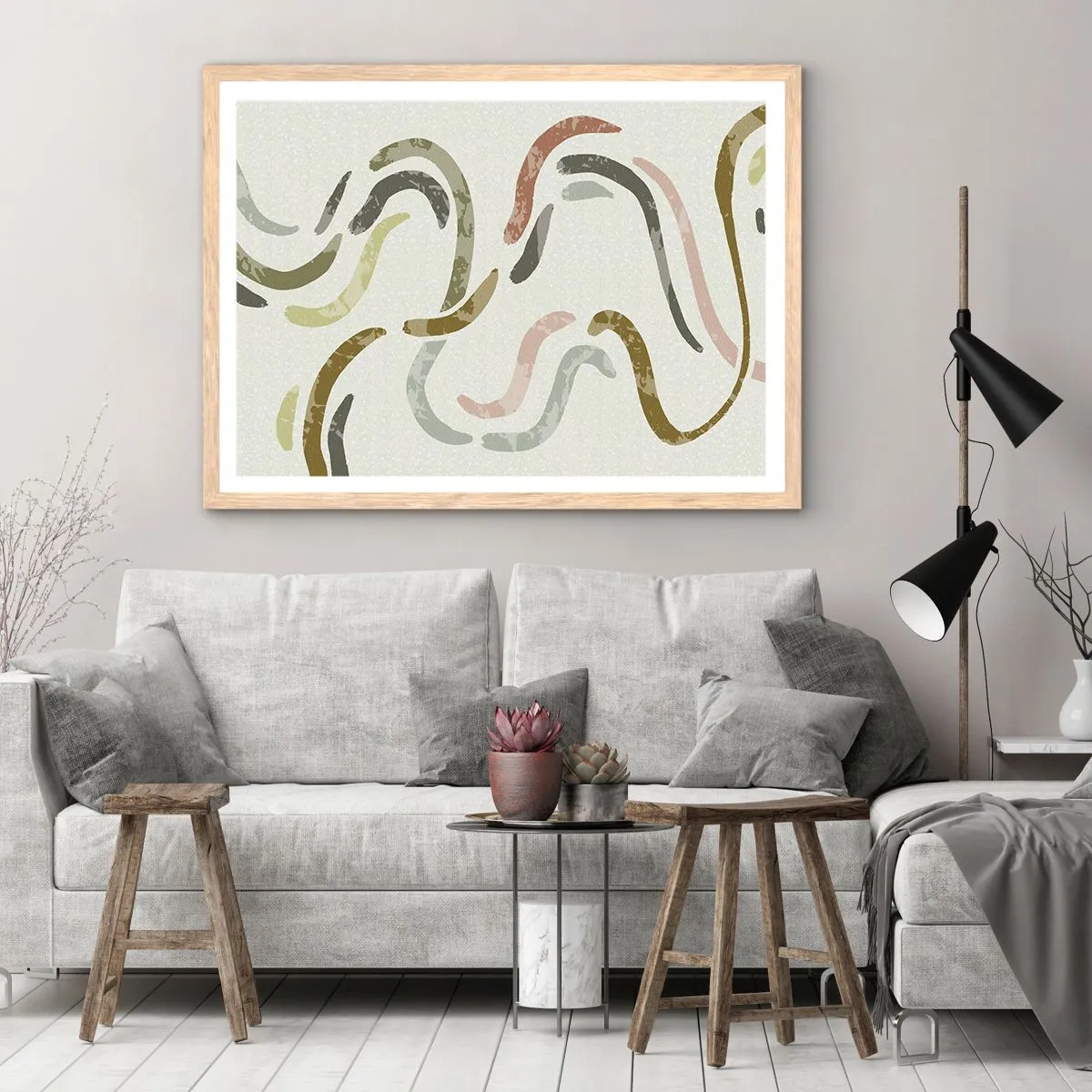 Plakát v rámu světlý dub - Radostný tanec abstrakce - 70x50 cm