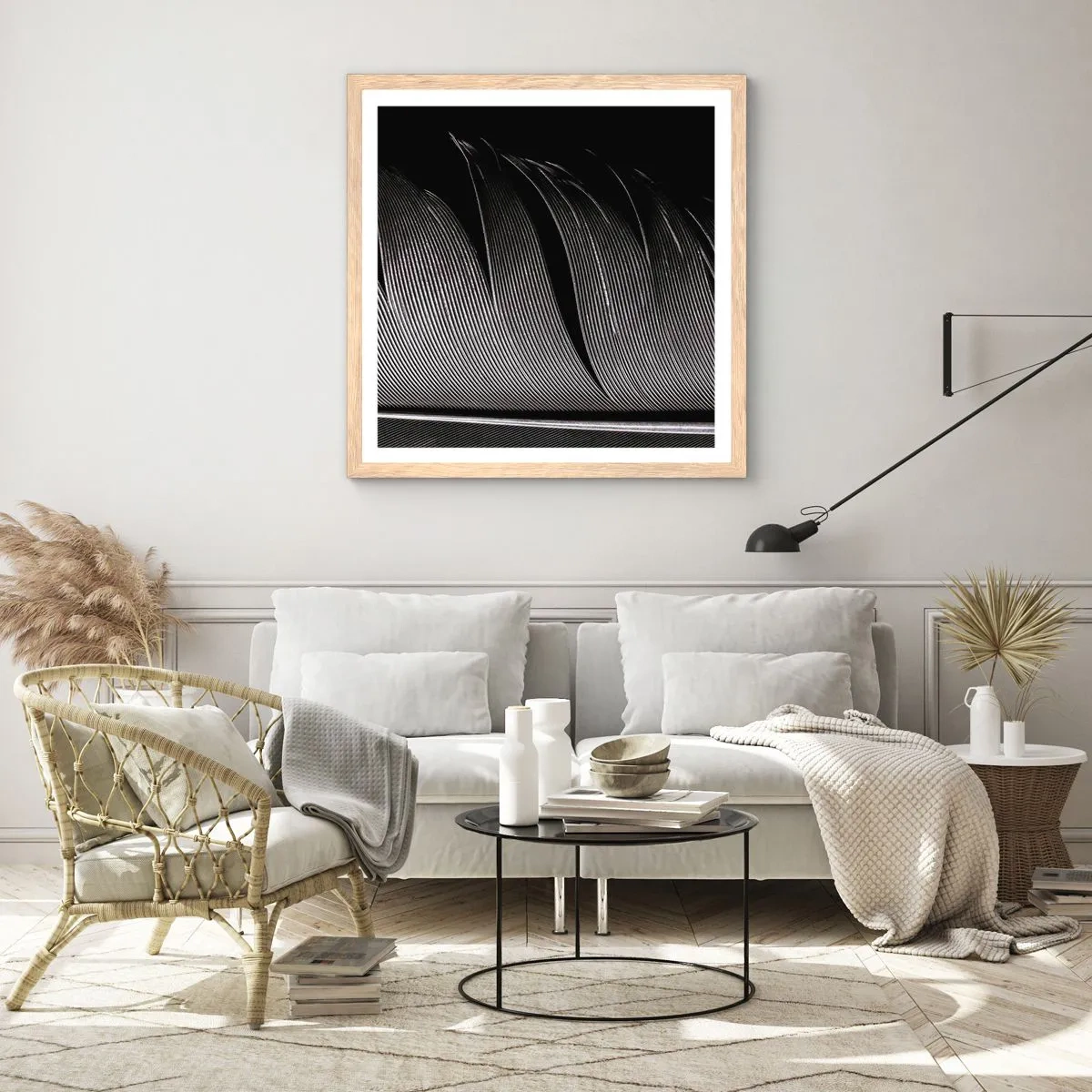 Plakát v rámu světlý dub - Peří – nádherná konstrukce - 40x40 cm