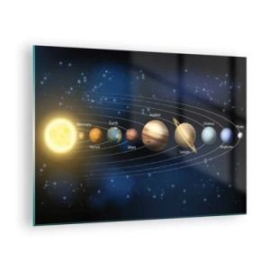 Obraz na skle - Sluneční soustava s planetami a hvězdami v pozadí - 70x50cm - Jedna z deseti - Moderní nástěnná dekorace do obývacího pokoje a ložnice ARTTOR