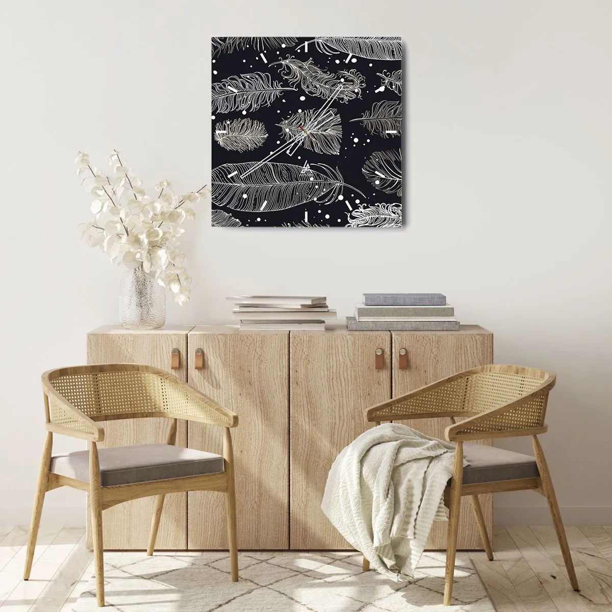 Nástěnné hodiny - Krajka s peřím - 30x30 cm